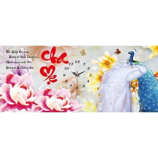 Tranh đá cha mẹ công mẫu đơn đồng hồ LV077 - kích thước: 103 * 50cm.