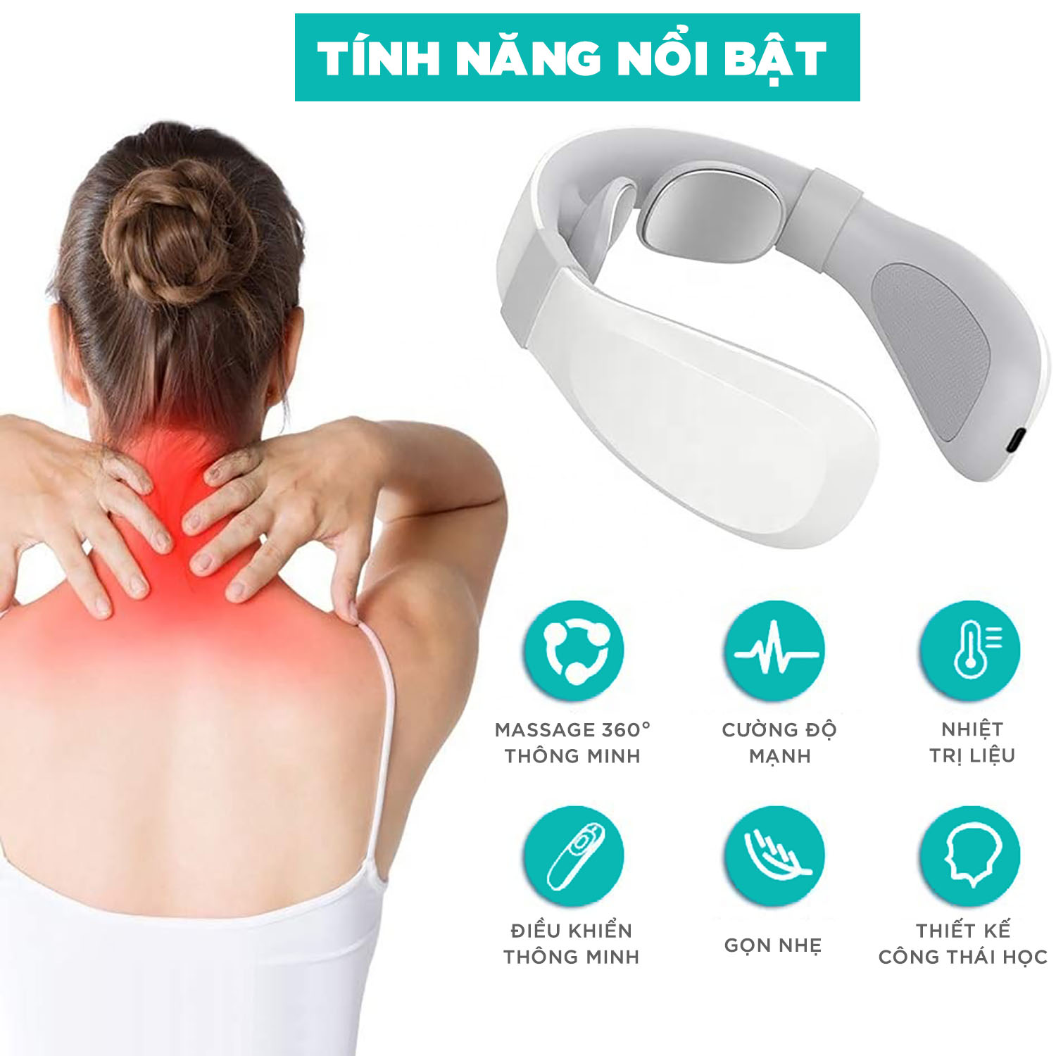 Máy Massage Cổ Vai Gáy Chuyên Sâu KINGTECH - Sử Dụng Xung Điện Kết Hợp Nhiệt Trị Liệu - Quà Tặng Cao Cấp - Chính Hãng