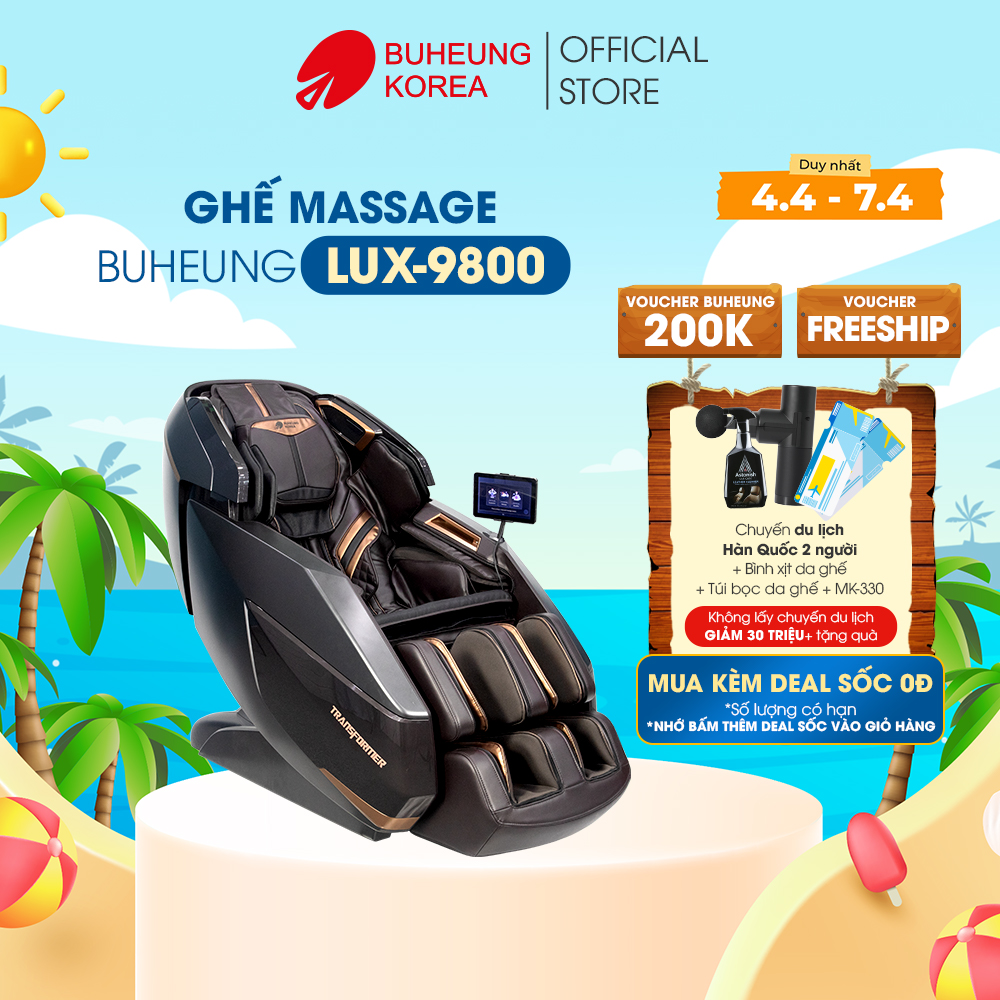 Ghế Massage thương gia cao cấp Buheung LUX-9800, con lăn kép, điều khiển bằng giọng nói, massage chuyên sâu, bảo hành chính hãng