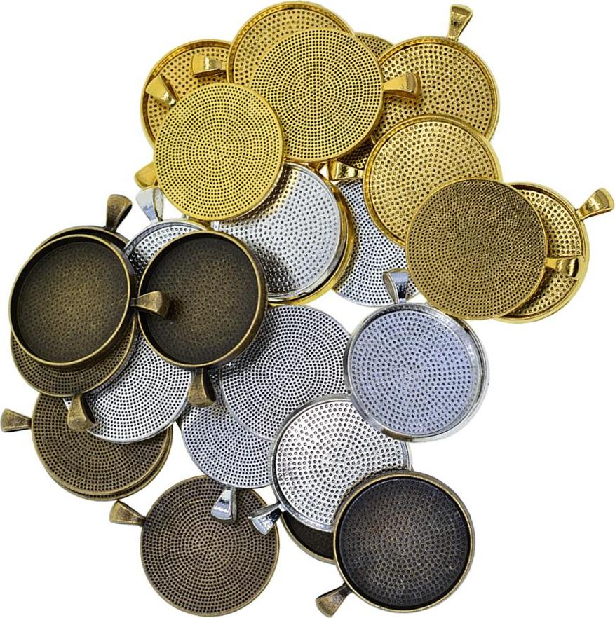 50 Cái Trống Tròn Viền Khay Căn Cứ 30 Mm Cabochon Mặt Dây Chuyền Trang Sức