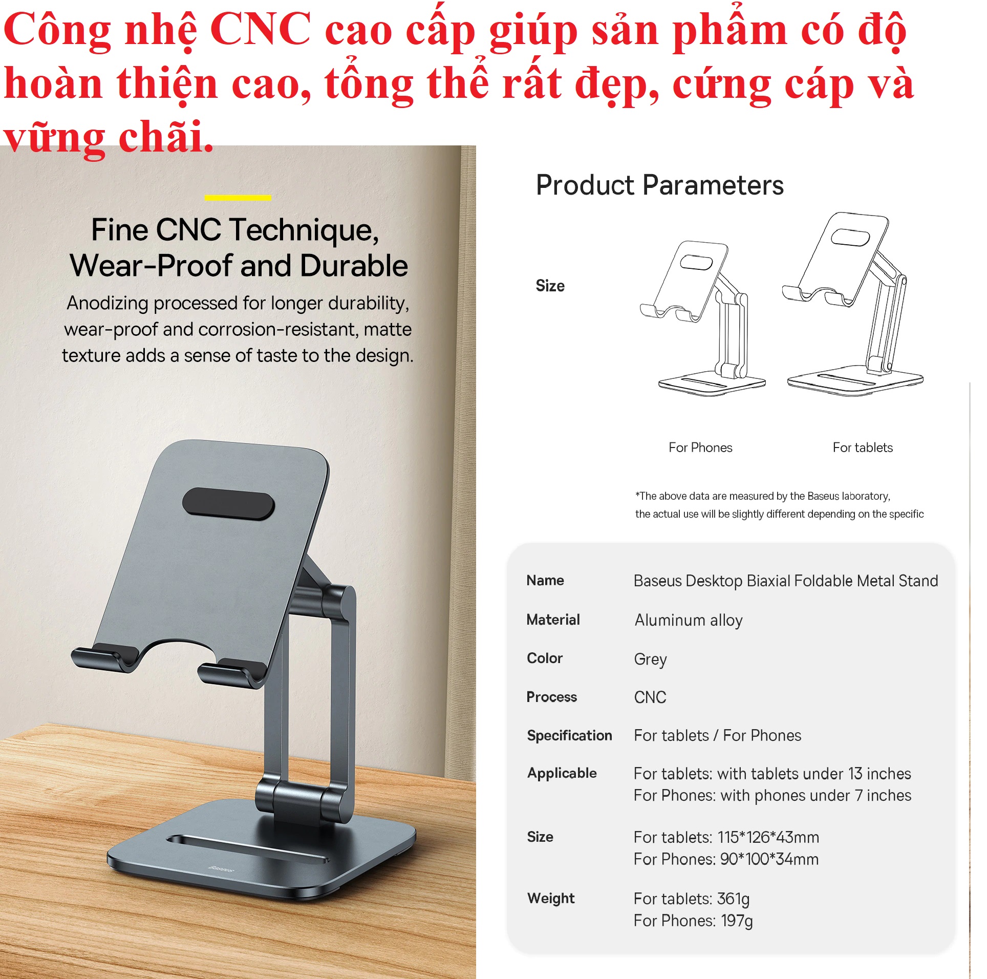 Giá đỡ điện thoại máy tính bảng hợp kim nhôm để bàn dạng xếp Baseus Biaxial Foldable Metal Stand _  Hàng chính hãng