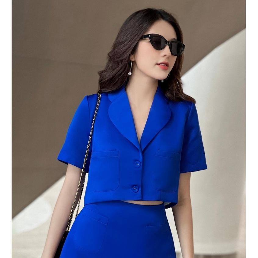 RECHIC Áo croptop Haruna kiểu cổ vest trẻ trung thanh lịch phù hợp đi làm