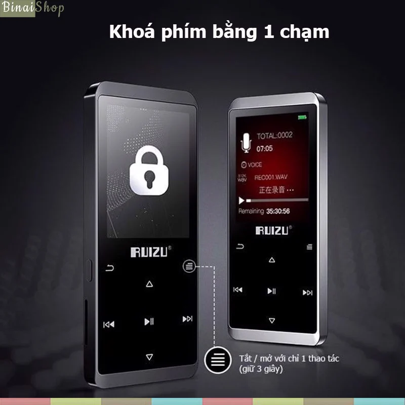 Máy Nghe Nhạc Lossless Bluetooth Ruizu D02 4GB (2018) - Hàng Chính Hãng