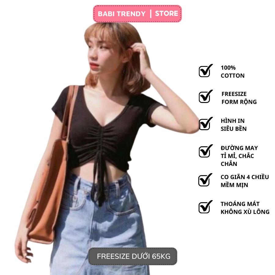 Áo Croptop Rút Dây Giữa Ngực Chất thun gân mềm mịn kiểu dáng Ulzzang - Babi Trendy CT29