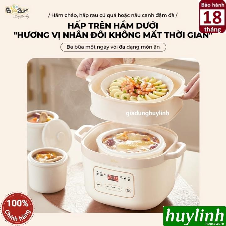 Nồi nấu chậm - chưng cách thuỷ Bear SB-NNC16 - 1.6 lít - tiếng Việt [1 thố lớn 1.6 lít + 2 thố nhỏ 0.5 lít] - Hàng chính hãng