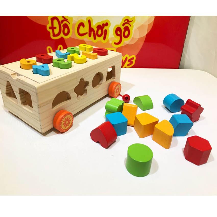 Xe ô tô thả Hình, Số - Đồ Chơi Gỗ, Xe Thả Hình và Số