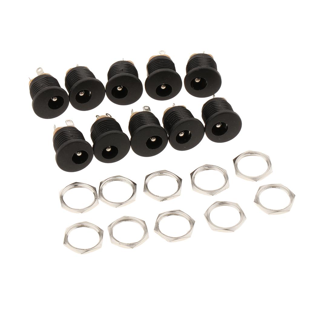 10Pieces DC 5.5x2.5mm Power Supply Jack Socket And Screw Nuts