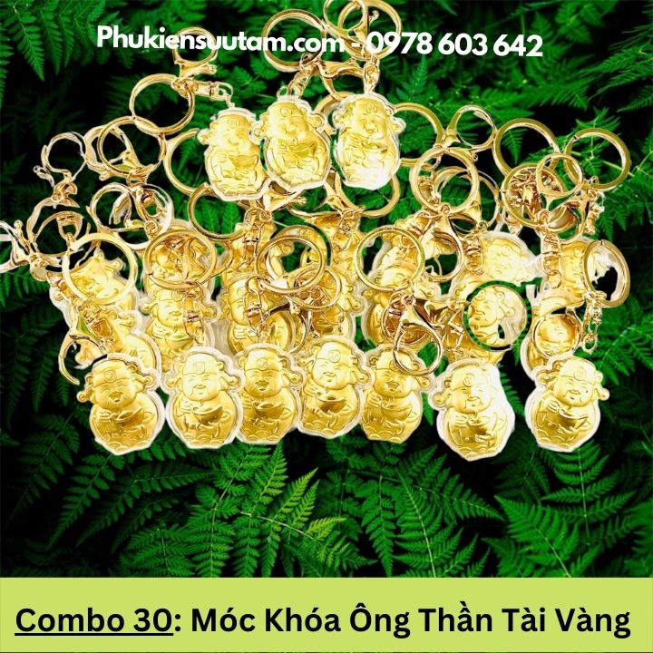 Combo 30 Móc Khóa Ông Thần Tài Vàng, kích thước: 17cmx9cm, màu vàng - SP005979