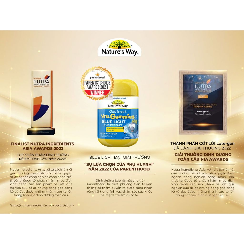 Kẹo Dẻo Bổ Mắt Nature's Way Kids Smart Vita Gummies Blue Light Eye Defense (Chai 50 Viên)