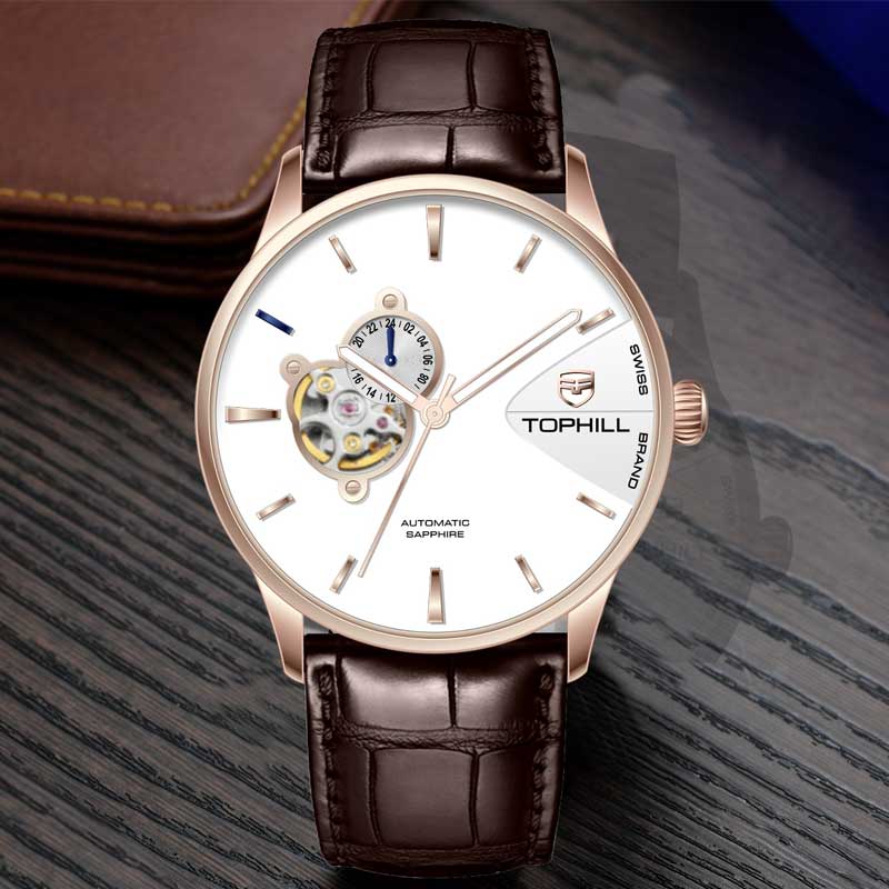 ĐỒNG HỒ TOPHILL TW083G.PZ3258 Dây da và vỏ thép 316L, máy automatic, kính sapphire