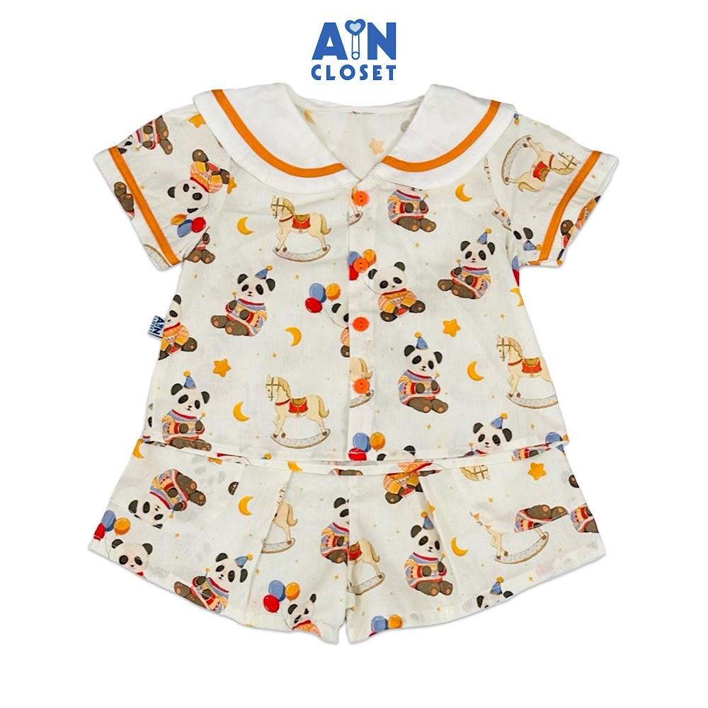 Bộ quần áo Ngắn bé gái hoạ tiết Gấu Trúc Cam Cotton - AICDBG0AV9OG - AIN Closet