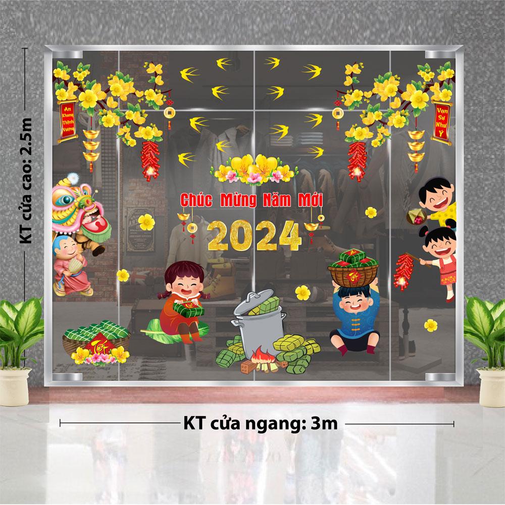 DECAL TRANG TRÍ TẾT 2024 CHO CỬA KÍNH QUÁN ĂN