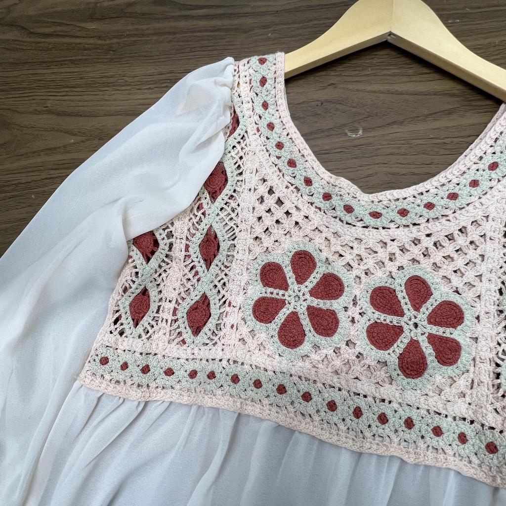 MS1115 Áo babydoll nữ đan móc phối tay voan