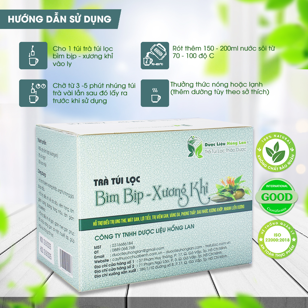 Trà Túi Lọc Bìm Bịp - Xương Khỉ 60g (20gói x 3g) Dược Liệu Hồng Lan