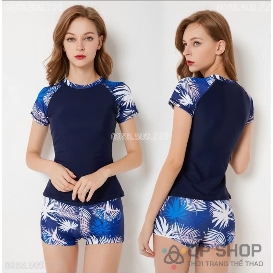 Bikini đồ bơi nữ 2 mảnh học sinhkín đáo tay ngắn quần đùi họa tiết đi bơi đi biển đồ bơi học sinh QP002