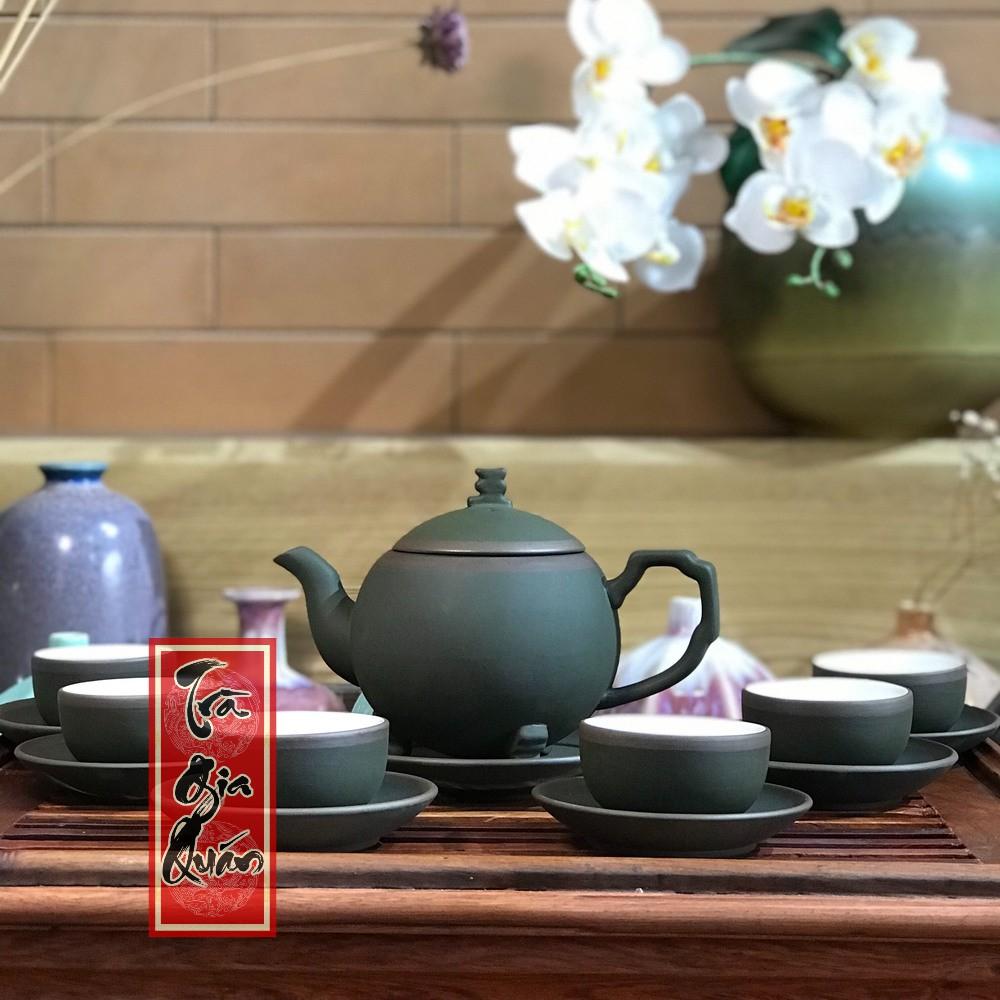 Bộ Ấm Chén Tử Sa Bát Tràng Họa Tiết Trơn Dáng Viên Châu Dung Tích 300ml AVMT 59