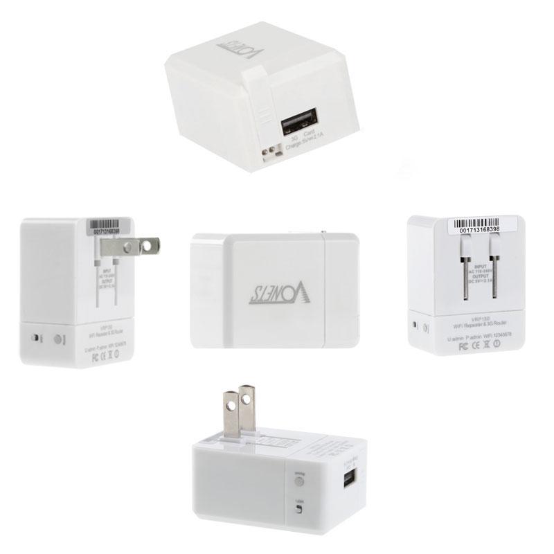 Bộ lặp Wi-Fi mini 150Mbps VRP150 802.11b / g / n Bộ định tuyến không dây 3G 2.1A có Bộ sạc 3 trong 1