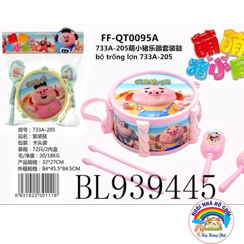 Trống hình heo đò chơi - Bộ đồ chơi trống mẫu mới kèm 2 lục lạc. Chất liệu nhựa ABS an toàn tuyệt đối cho bé