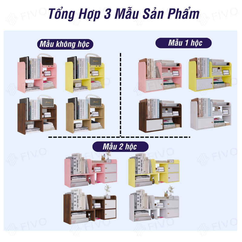 Kệ Sách Gỗ Mini Để Bàn Đa Năng FIVO FB23 Bo Góc An Toàn, Dễ Dàng Lắp Ráp, Trang Trí Góc Học Tập Và Làm Việc.