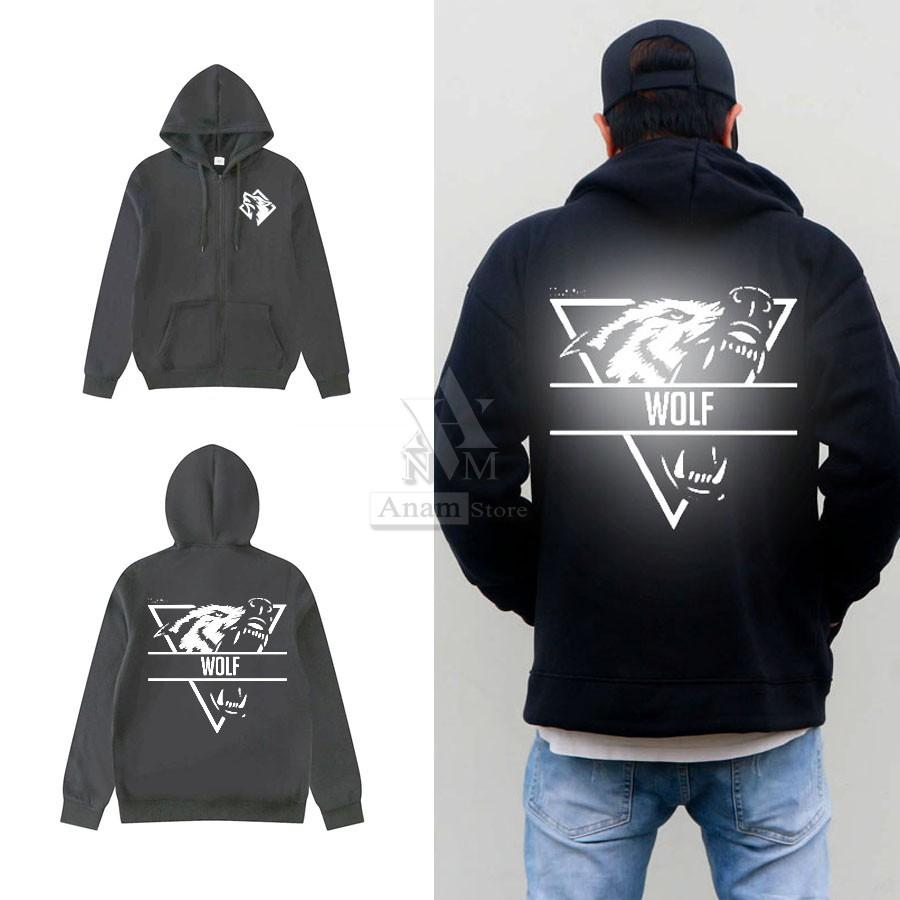 Áo hoodie dây kéo nam nữ, Phản Quang Sói Pro, 2 Màu trắng đen, Vải Nỉ Ngoại, Anam Store