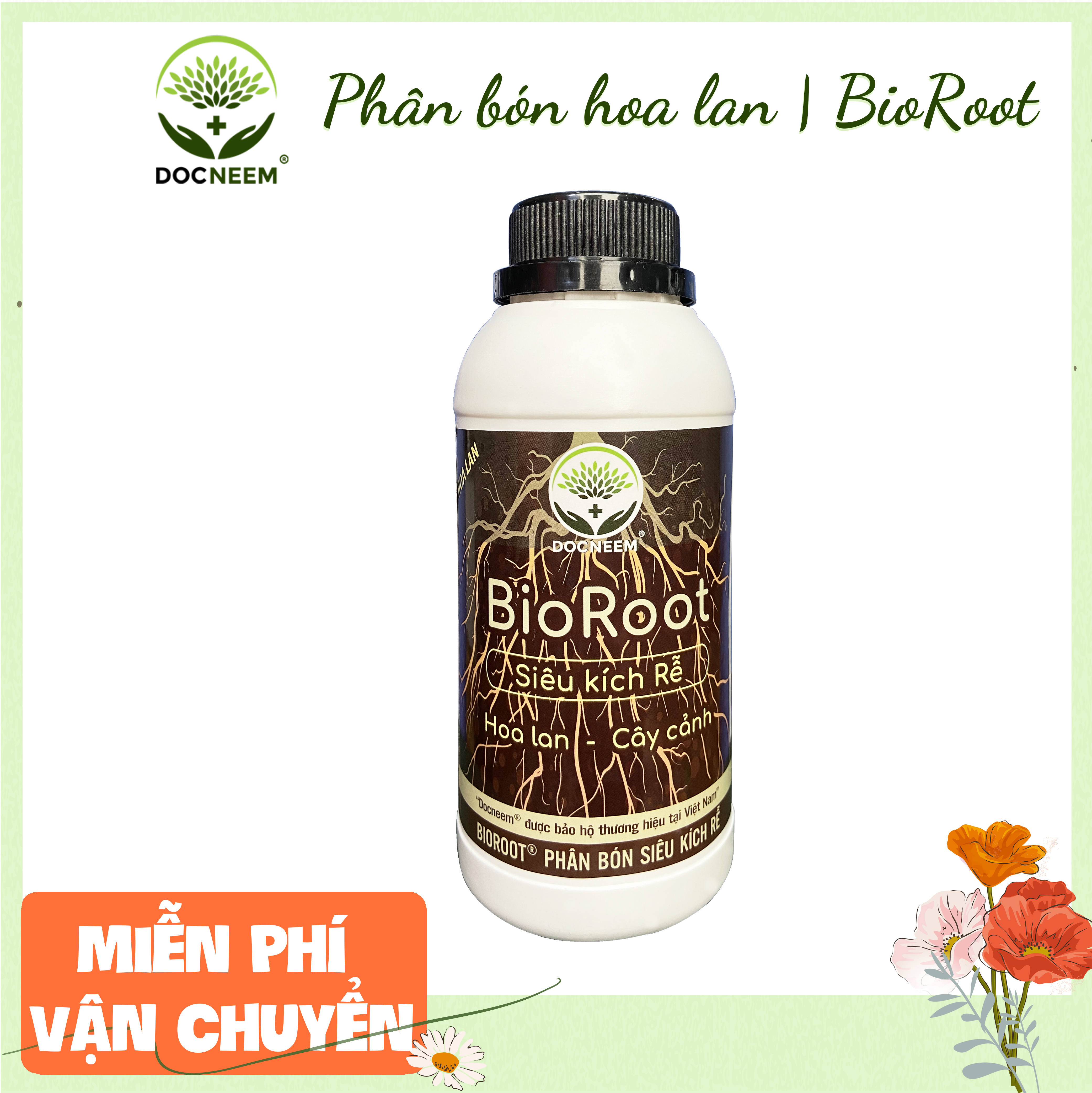 Phân bón siêu kích rễ cây cảnh, hoa lan BioRoot, giúp kích rễ cây mọc nhanh, cây khỏe mạnh, dùng cho cả vườn ươm cây non, an toàn cho cây và người, dung tích 500ml thương hiệu chính hãng Docneem