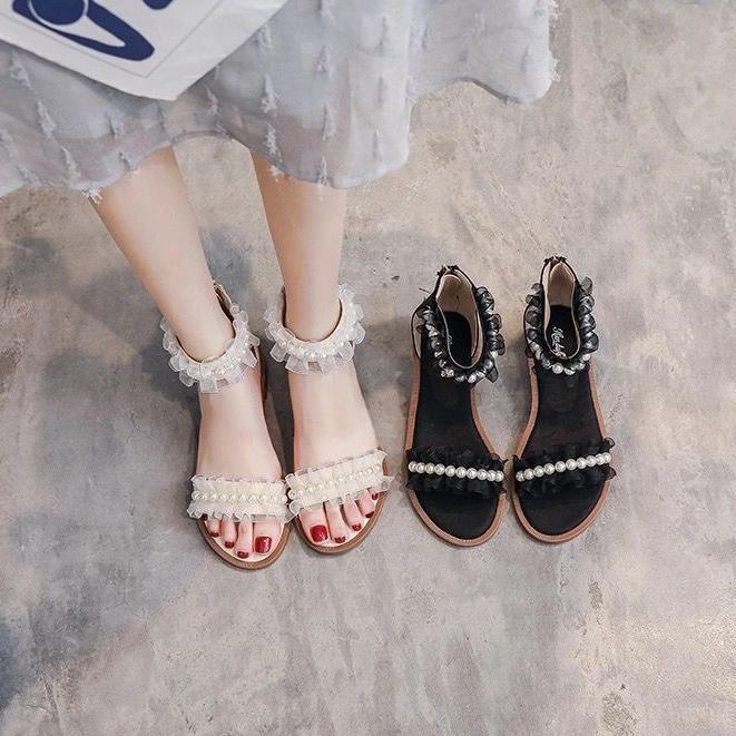 Giày Sandal Đính Ngọc Trai Thời Trang Mùa Hè HQ076