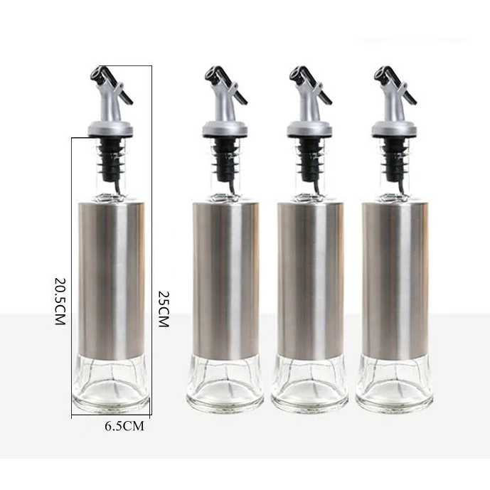 Chai rót dầu ăn, nước tương thủy tinh bọc Inox 304 cao cấp 300ml bằng thủy tinh chai hũ lọ gia vị dụng cụ nhà bếp tiện ích VANDO