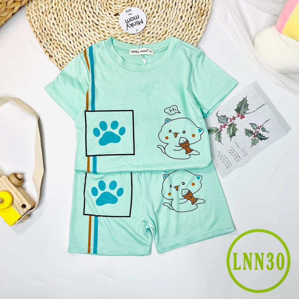 Bộ Cộc Tay THUN LẠNH MINKY MOM In Hình Toàn Thân Dễ Thương Cho Bé 20kg - 28kg