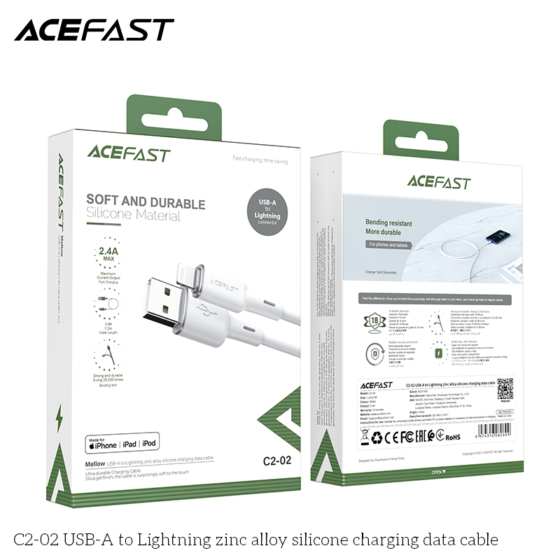 Cáp Acefast USB-A to Light.ning MFI (1.2m) - C2-02 Hàng chính hãng Acefast