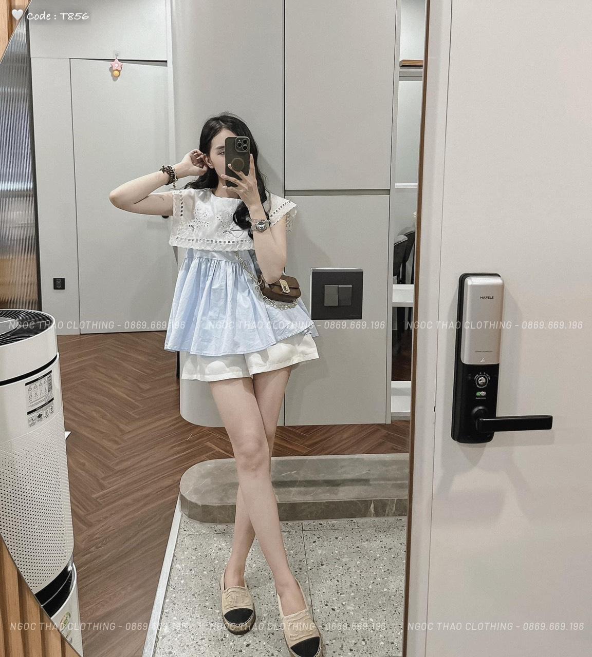 SET ĐI CHƠI, SET 2 MÓN ÁO BABYDOLL KIỂU CỔ REN PHỐI QUẦN ĐÙI CỰC XINH