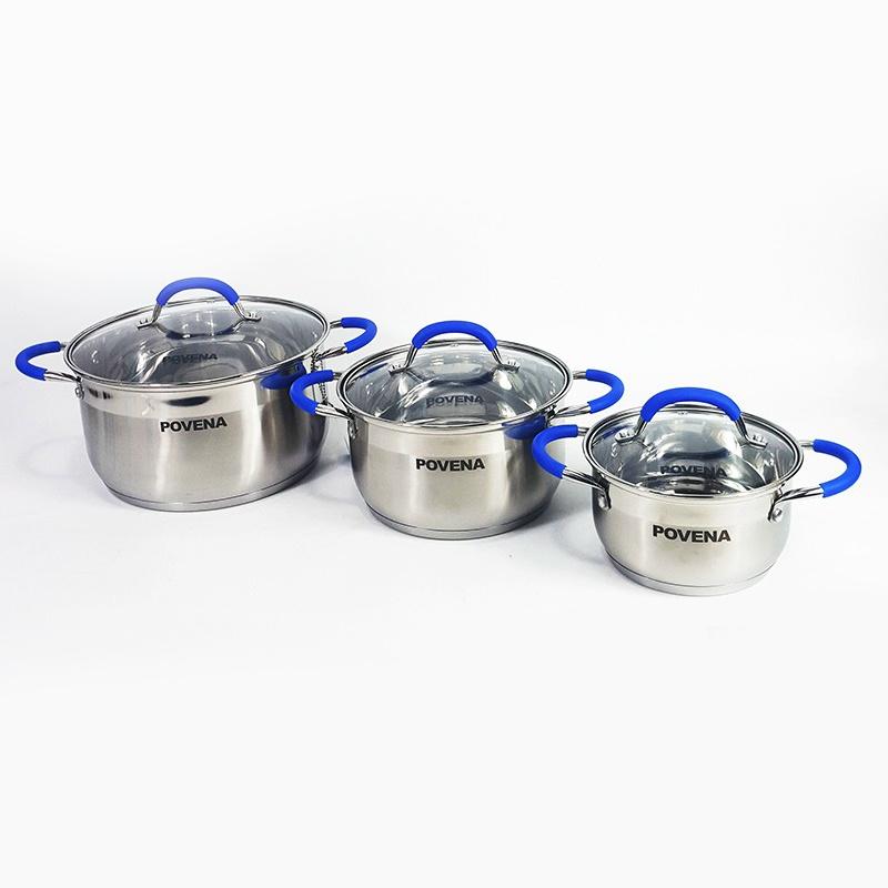 Bộ 3 nồi 5 đáy Inox Povena không bị nổi đáy, dùng được trên bếp ga, bếp hồng ngoại, bếp từ -Hàng Chính Hãng