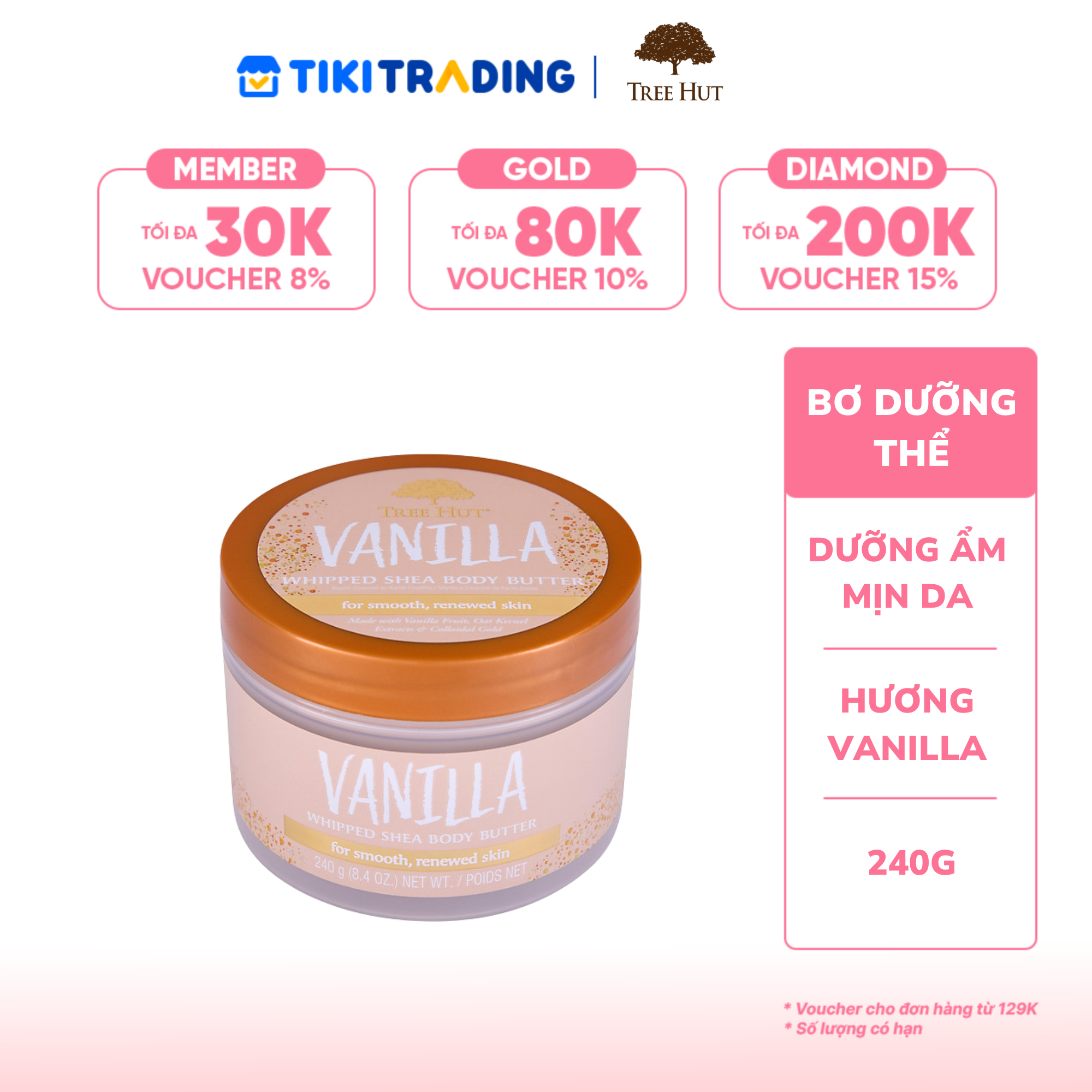 Bơ dưỡng thể Tree Hut Vanilla Whipped Body Butter 240 gr
