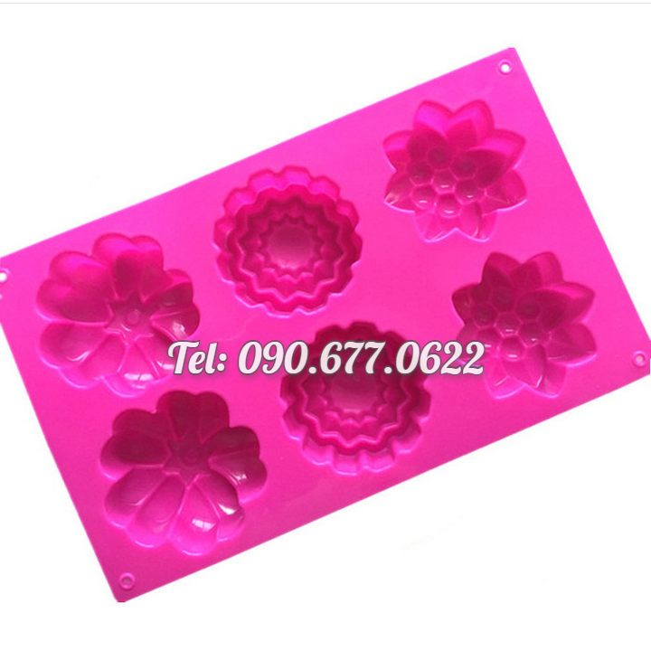 Khuôn silicone làm bánh, rau câu, khuôn trung thu 6 hoa các loại – Mã số 1337