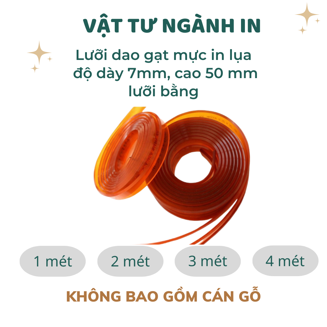 Lưỡi dao gạt mực in lụa độ dày 7mm, cao 50mm, lưỡi bằng