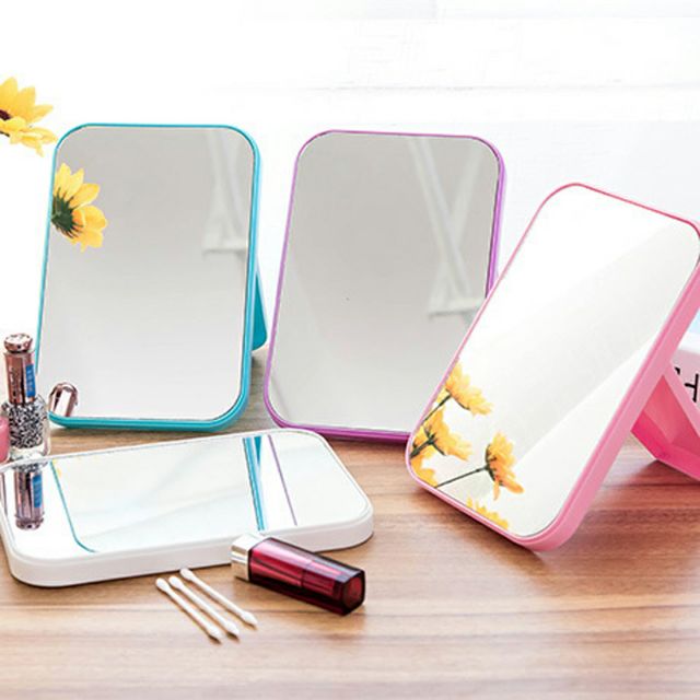 Gương Trang Điểm Gấp Gọn Hình Chữ Nhật Rõ Nét Gọn Nhẹ (14x20cm) Kiểu Dáng Sang Trọng, Đẹp Mắt Trang Trí Cho Góc Bàn Trang Điểm Thêm Phong Cách