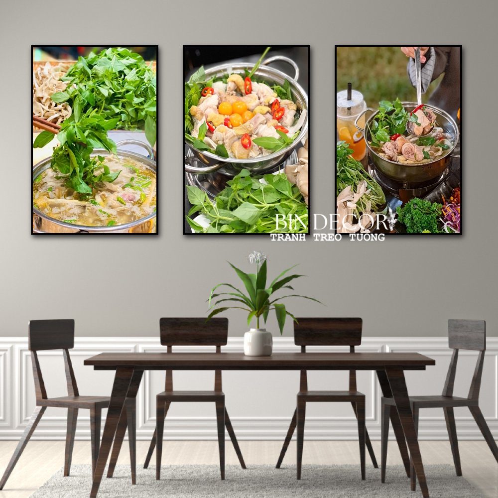 (ẢNH THẬT) Tranh treo tường tráng gương lẩu gà lá é đặc sản bindecor kèm đinh treo