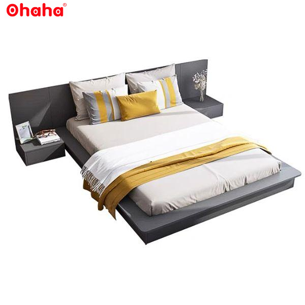 [Kèm Video thực tế &amp; Miễn phí vận chuyển, lắp đặt] Giường ngủ bệt thông minh kiểu Nhật cao cấp có vách ốp đầu giường và đèn Led cảm ứng Ohaha - GB003