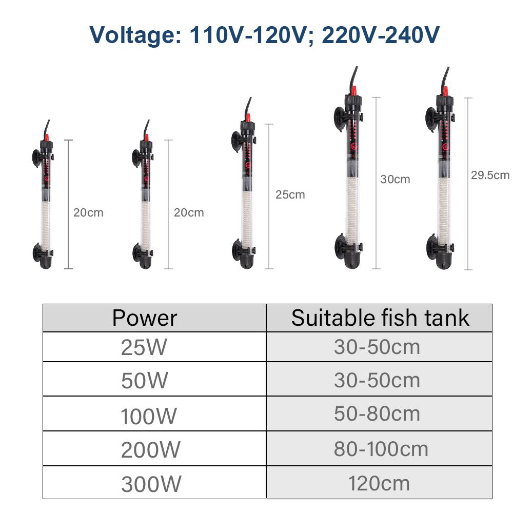 Máy sưởi bể cá tự động tùy chọn công suất, với cốc hút có thể điều chỉnh nhiệt độ
