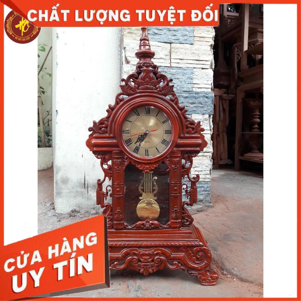 Đồng hồ đề bàn đứng gỗ hương đá quả lắc sang trọng