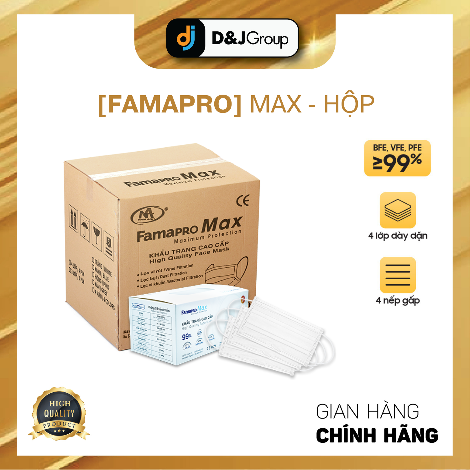 [FAMAPRO MAX - THÙNG 40 HỘP] Khẩu trang y tế cao cấp 4 lớp Famapro Max (40 cái/ hộp)