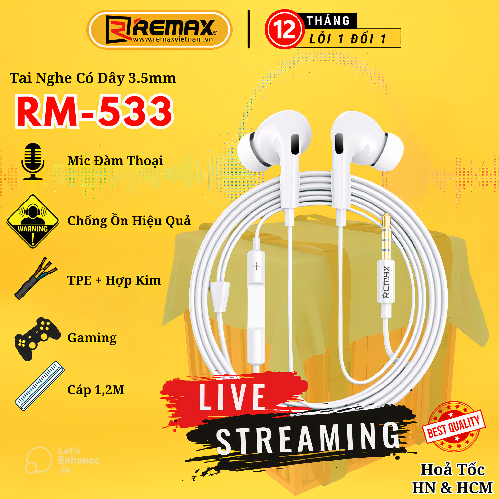 Tai Nghe Điện Thoại Remax RM-533 Có Mic Thoại Cổng 3.5mm , Âm Bass Mạnh Mẽ , Chống Ồn - Hàng Chính Hãng Remax Bảo Hành 12 Tháng Lỗi 1 Đổi 1