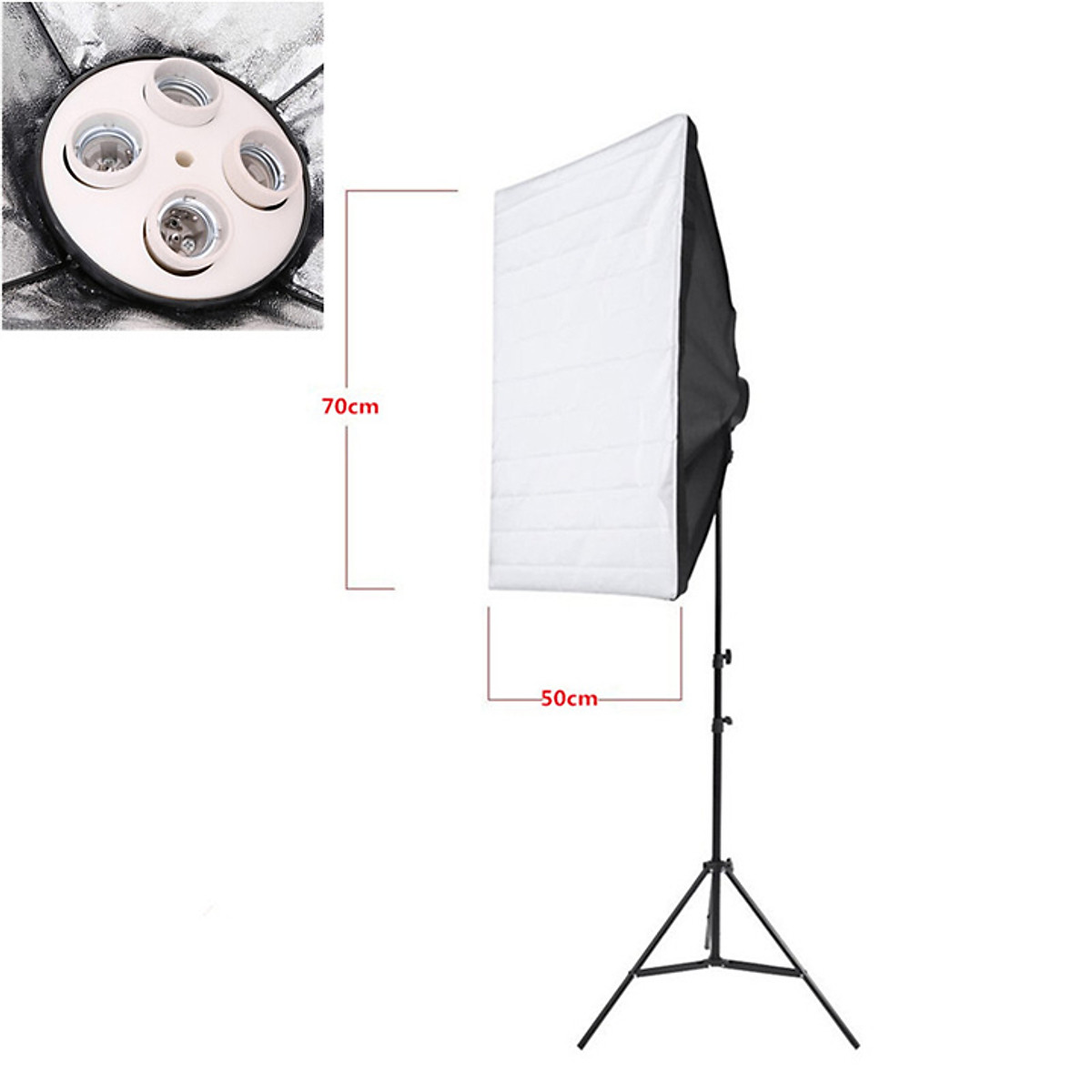 Bộ Đèn Studio, Đèn Chụp Ảnh Sản Phẩm Chân Đèn 2m Kèm Softbox 50x70 Hỗ Trợ Sáng, Đui 4 Bóng