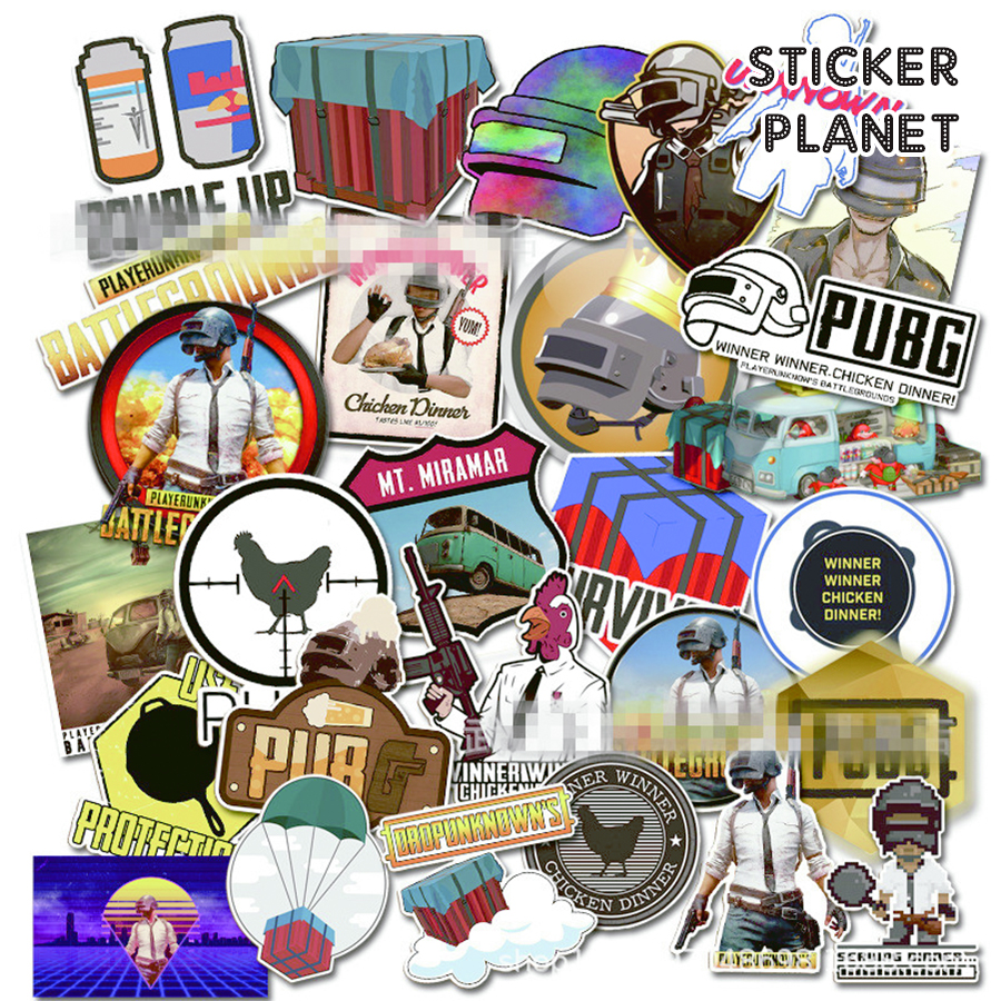 Bộ sticker game trò chơi PUBG chống thấm nước trang trí mũ bảo hiểm, đàn, guitar, ukulele, điện thoại laptop