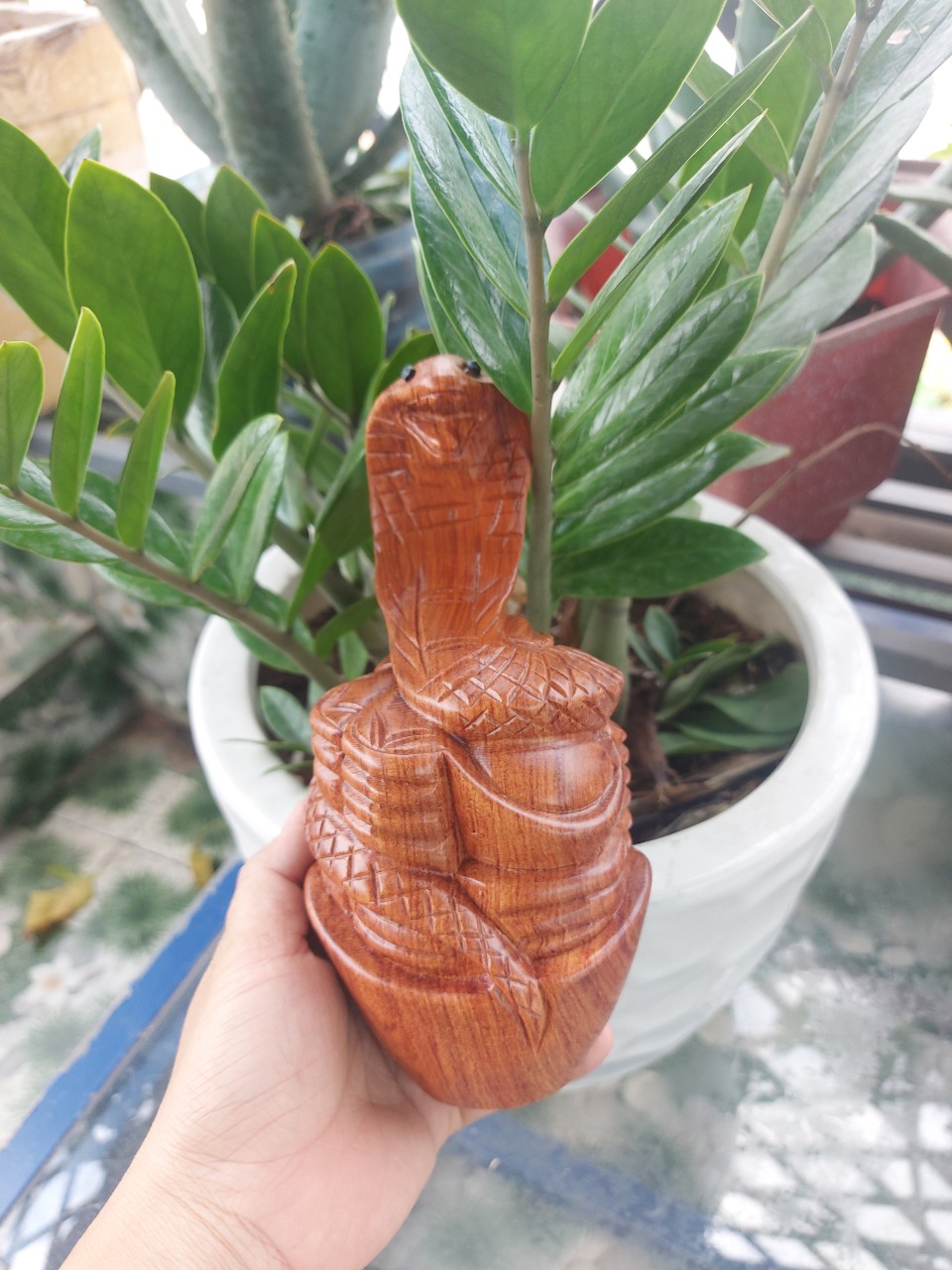 Tượng con Rắn gỗ hương nguyên khối cao 20 cm