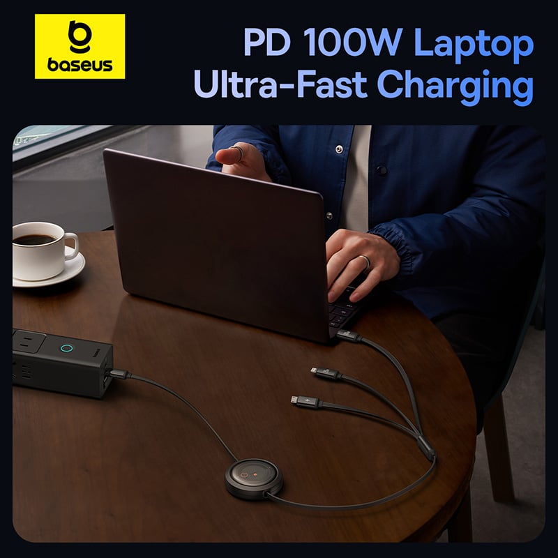 Cáp Sạc Đa Năng Baseus Free2Draw Retractable Crystal Type-C to M+L+C 100W (1.1m, Fast Charging Data Cable) - Hàng chính hãng