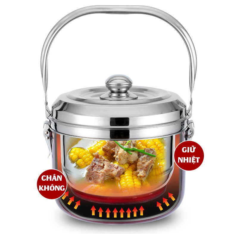 Nồi ủ nhiệt chân không đế gang 6.8L BG304 kho cá hầm xương luộc gà cho bếp ga bếp từ bếp hồng ngoại