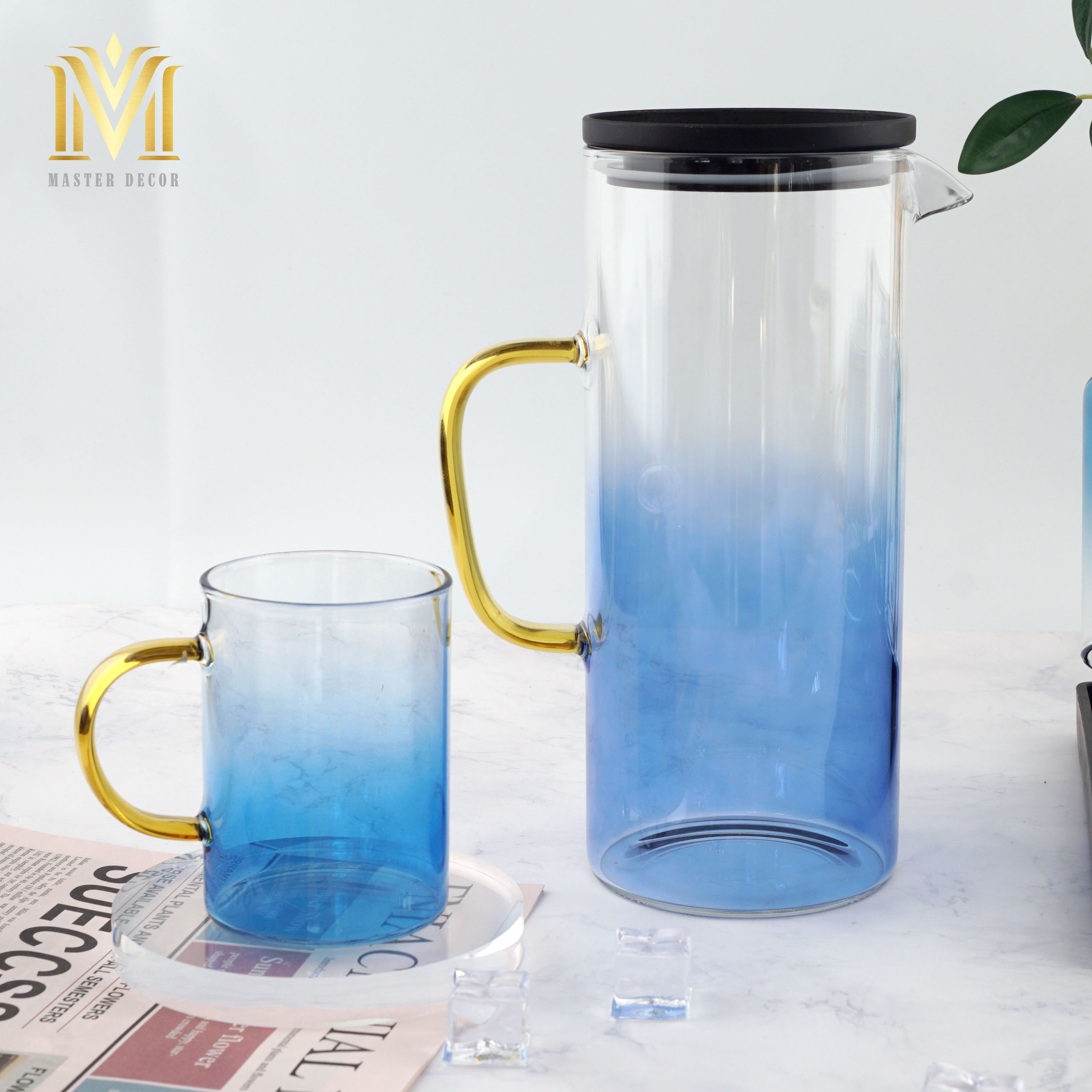CỐC THỦY TINH CAO CẤP 0501X MÀU XANH BIỂN LOANG DUNG TÍCH 300ML