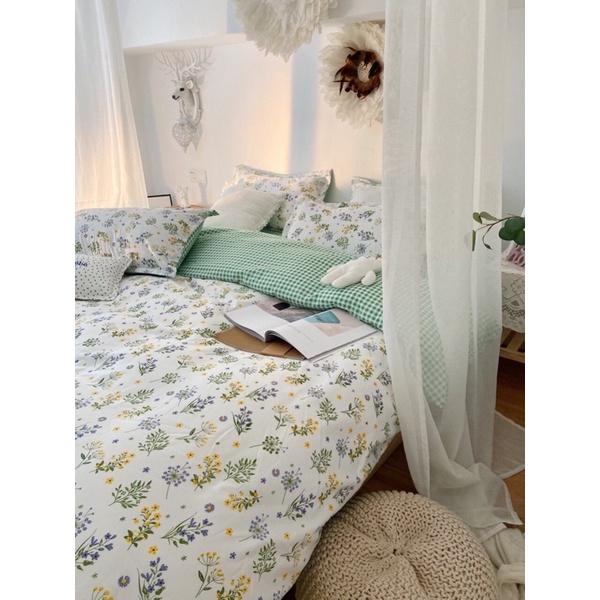 Bộ Chăn Ga Gối Cotton Poly Hoa Nhí Trắng Nàng Thơ