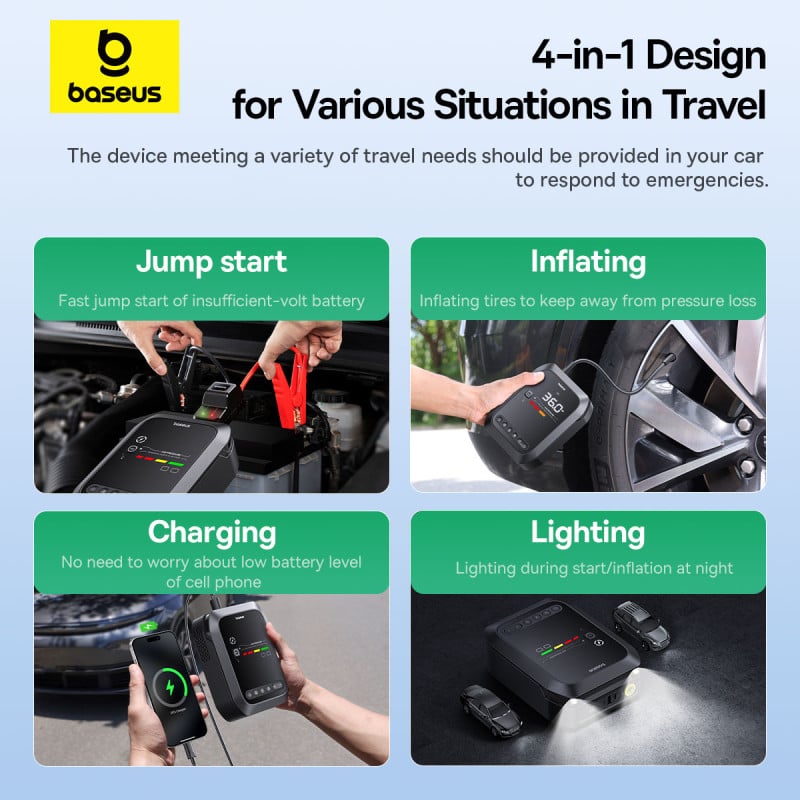 Bộ Kích Bình Cho Ô Tô Baseus Super Energy Series 4-in-1 Car Jump Starter (1200A, 7800mAh) - Hàng chính hãng