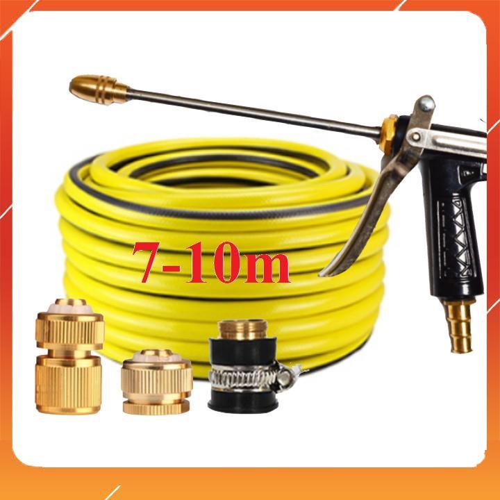 Bộ dây vòi xịt bơm nước tưới rửa đa năng, tăng áp 3 lần, loại 7m, 10m 206318 đầu đồng,cút đồng